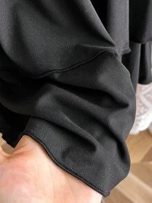 SHEIN 少女黑色麻花针织腰部双层短款迷你裙，春夏