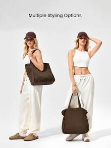 GLOWMODE 18L NylonZipper Pocketed Tote Bag Beach Travel Daily Casual Travel Bag - Mocha Brown - View 2