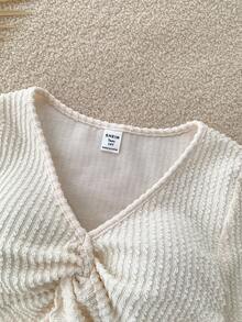 2pcs/Set Teen Girl Loose Casual Minimalist Comfortable Asymmetric Hem Long Sleeve Top And Skirt Set White Two Piece Set Ribbed Skirt Set Two Piece Long Sleeve Set White Skirt Set Teen Two Piece Set Fall Winter