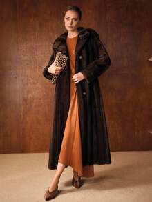 MOTF PREMIUM BELTED FLANNELETTE FAUX FUR COAT - Coffee Brown - View 5