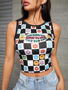 Y2Kool themindfulbutterflyy Artist Girlcore 卡通和标语图案背心，适合夏季、假日、度假、海滩、外出、节日、伊比沙岛风情、秋季西部风情 - 彩色 - 查看 6