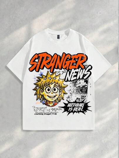 Street Life Men's Casual Letter Graphic Round Neck Short Sleeve T-Shirt, Summer