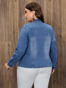 EMERY ROSE Plus Size Women's Casual Single-Breasted Denim Jacket, Autumn - Light Wash - View 4