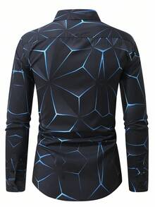 Manfinity Homme 男士全印花长袖衬衫，派对装，春秋季，男士黑蓝衬衫，男士几何印花，男士长袖纽扣印花蓝色衬衫，男士设计师衬衫，抽象印花长袖衬衫，适合秋季 - 彩色 - 查看 2