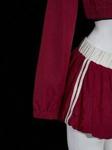 SHEIN ICON 秋冬街头休闲纯色拉链长袖短款女士夹克 - 紅色 - 查看 10