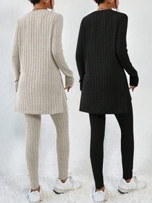 2 套基本款黑色和米色舒适针织家居服套装，适合少女