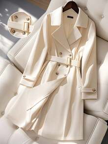 GlowEve CURVE Veste style anglais croisée pour femmes grandes tailles, polyvalente et pour un style casual chic en automne/hiver. Vêtement simple et assorti pour les femmes en saison automnale - Nude - Voir 1