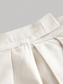 SHEIN MOD 秋冬高腰宽松百褶西装裤 - 卡其色 - 查看 5