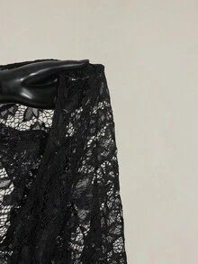 SHEIN ICON Sexy & Fashionable Off Shoulder Lace Long Sleeve Sheer Blouse,Black Tops - Black - View 15