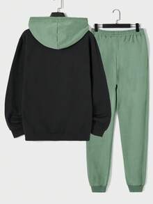 RueChic Cotton Men Bear Print Drawstring Hoodie & Sweatpants - Green - View 2