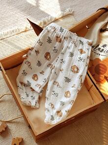 Vintaside Kids 女婴柔软棉麻混纺裤子，带有可爱的兔子和动物图案，适合春秋冬季的时尚百搭下装 - 彩色 - 查看 1