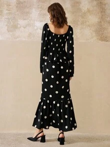 Cévolie Minimalist Polka Dot Print Ruffle Hem Dress
