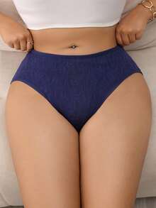 SHEIN 1pc Plus Size All-Over Print Triangle Panty, Suitable For Everyday Wear - Navy Blue - View 1
