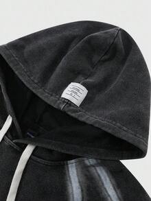 ROMWE MEN Street Life 男士连帽运动衫，日常穿着英伦圆点印花连帽衫，秋季 - 黑色 - 查看 4