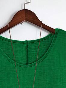 Linhara Set de 2 piese casual pentru femei, mărime plus, cu guler rotund, cămașă cu mânecă scurtă și pantaloni largi