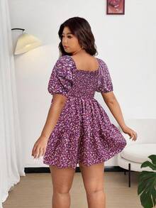 SHEIN MOOSTA Váy ngắn chữ A họa tiết hoa cỡ lớn dành cho nữ, phong cách nghỉ dưỡng - Màu tím - Xem 2