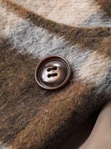 DAZY 女士格子羊毛大衣，宽松版型，长款，系腰，修身，适合万圣节，冬季 - 棕色 - 查看 11