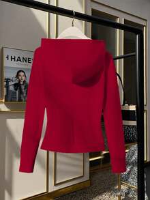 GlowEve Áo hoodie trơn màu thường ngày dành cho nữ - Đỏ - Xem 2