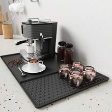 2 件 2 合 1 硅胶咖啡垫和碗碟干燥垫，24 英寸 x 16 英寸咖啡吧垫，带可拆卸碗碟干燥垫，适用于厨房台面，咖啡吧配件适合放在咖啡机、咖啡壶、浓缩咖啡机碗碟架下方 - 彩色 - 查看 24