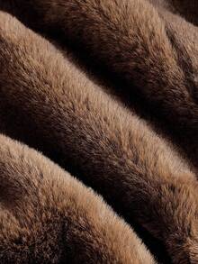 SHEIN MOD Minimalist Fashion Solid Color Faux Fur Short Stand Collar Jacket In Fall/Winter - Mocha Brown - View 4