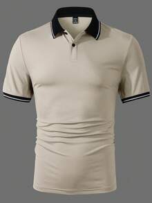 Manfinity Homme Men's Summer Casual Sports Business Contrast Striped Trim Polo Shirt Mens T Collar T Shirt Mens Polo Shirt Mens Casual Tops Polo Shirts For Men Collar Mens Golf Shirt Old Money