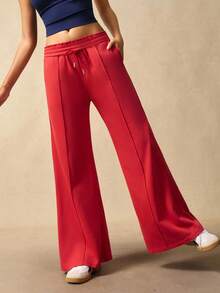 VARSIVA 女士休闲红色宽松阔腿裤 - 酒紅色 - 查看 10