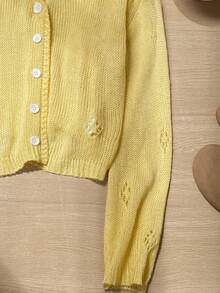 SHEIN Unity 女士休闲镂空长袖薄款开衫，可爱温柔，黄色，适合度假和户外 - 黃色 - 查看 5