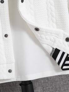 SHEIN 青少年男童休闲纹理面料，酷炫字母和数字刺绣图案拉链长袖厚针织夹克，适合学校、返校季、秋冬季 - 白色 - 查看 6