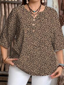 EMERY ROSE Camicia casual con stampa leopardata, adatta per l'autunno, stile da festival di musica country - Multicolore - Visualizzare 6