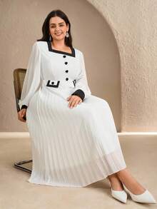 SHEIN Clasi فستان أنيق مطوي بألوان متباينة مقاس كبير - أبيض - مشاهدة 8