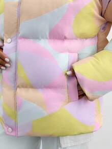 Giacca invernale casual, ampia, con chiusura lampo anteriore e stampa geometrica, manica lunga, da donna