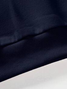 SHEIN Cottnline Cotton Men Letter Graphic Drop Shoulder Sweatshirt Without Tee - Navy Blue - View 4