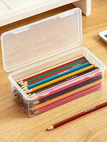 4 件套大容量透明收纳盒透明整理器带翻盖铰链盖适用于办公室学校办公室艺术工艺品用品办公桌配件返校 - 無色 - 查看 8