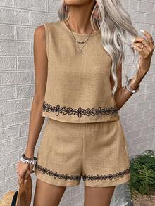 EMERY ROSE Conjunto de dos piezas de mujer tejido para tiempo libre y vacaciones de verano