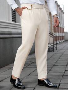 Manfinity Mode Pantalones casuales de unicolor para hombres de talla grande, para el otoño - Albaricoque - Ver 1