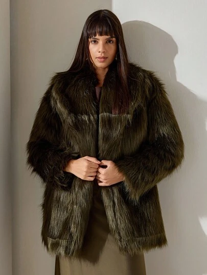 CLARA VERO Luxurious Faux Fur Coat, Winter Fashion Statement Piece, Cozy, Soft Texture Outerwear For Holidays, Special Occasions