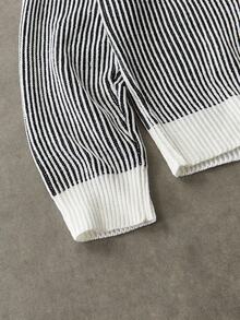 Manfinity Hypemode Jersey holgado de cuello redondo con hombros caídos y mangas largas, jersey casual a rayas, jersey oversize, jersey de punto a rayas, jersey de manga larga a rayas, adecuado para fiestas, oficinas, hogar, viajes y actividades al aire libre, para invierno - Multicolor - Ver 5