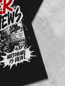 ROMWE MEN Street Life Camiseta casual de hombre con estampado de lema de dibujos animados, verano