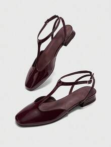 CUCCOO BIZCHIC Women's Square Toe Comfortable Fashion Commuter T-Strap Coffee Mirror Flat Shoes, Spring Casual Wear Commuter Elegant Aesthetic Vintage Style Wedding Outfit