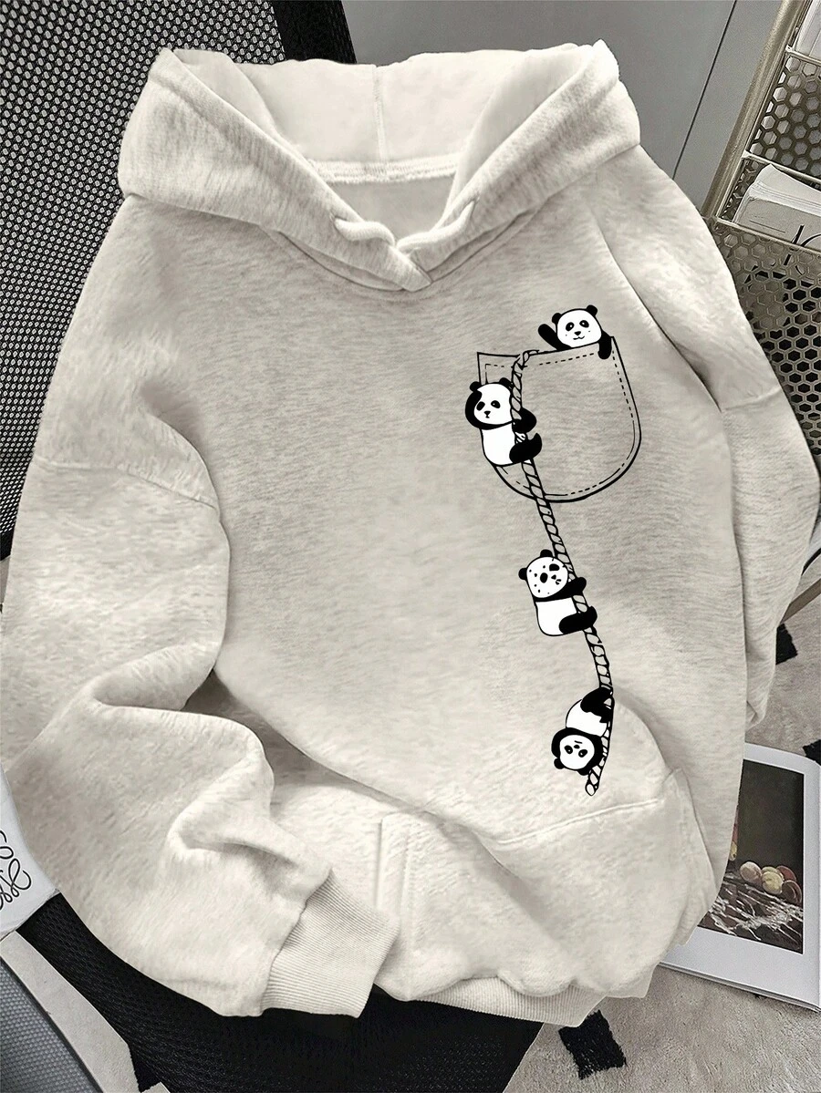 INAWLY 女式标语和赛车印花落肩长袖休闲连帽衫