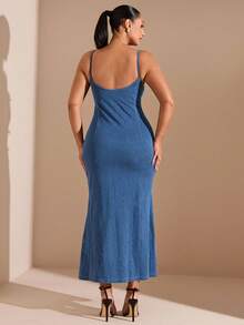 SHEIN BAE Plus Size Sexy Bodycon Denim Slip Dress, Blue - Blue - View 2