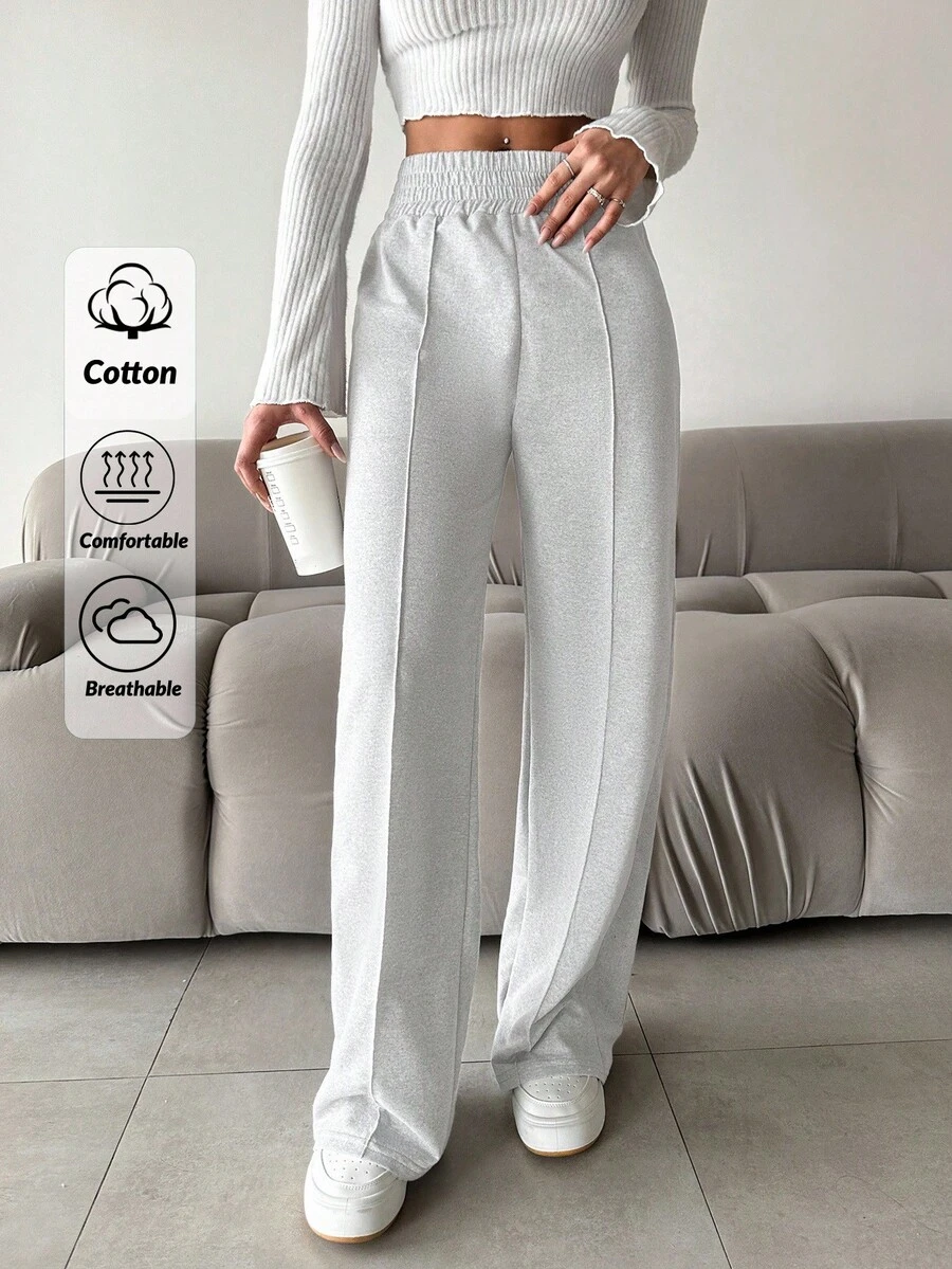 EURMUSE Ladies' Simple Solid Color Casual Straight-Leg Pants - Multicolor - View 1