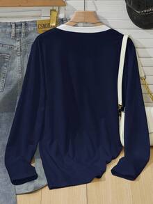 Girls' Casual Minimalist Bow Print Contrast Color Long Sleeve T-Shirt Fall Winter