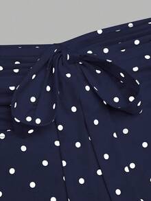 Sweetra 大码复古浪漫波尔卡圆点蝴蝶结抹胸上衣 - 藍色 - 查看 6