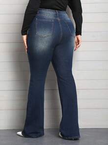 EMERY ROSE Quần jeans ống loe cạp cao co giãn thường ngày cho nữ cỡ lớn mùa đông - Rửa tối - Xem 2