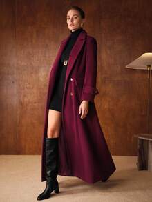 MOTF PREMIUM DOUBLE BREASTED BELTED OVERCOAT - Burgundy - View 5