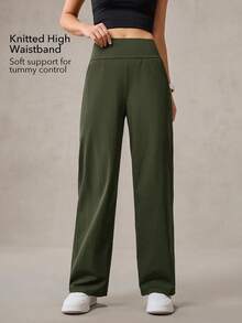 OutZeal 女士凉爽触感针织高腰侧袋直筒运动裤日常休闲秋季 - 軍綠色 - 查看 3