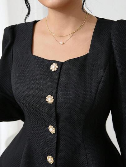 Modelyn 加大码优雅单排扣束腰夹克，适合通勤，秋季