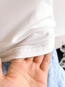 2 件套少女纯色单肩上衣和碎花荷叶边下摆裙子套装