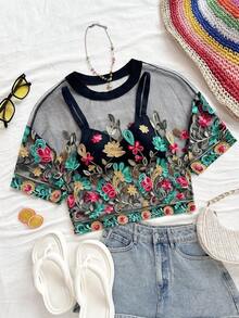 Soleia 女士休闲、度假、海滩、婚礼宾客、毕业典礼、早午餐、圣帕特里克节、春假、复活节、音乐节优雅波西米亚热带性感薄纱花卉衬衫，春夏款 - 白色 - 查看 1